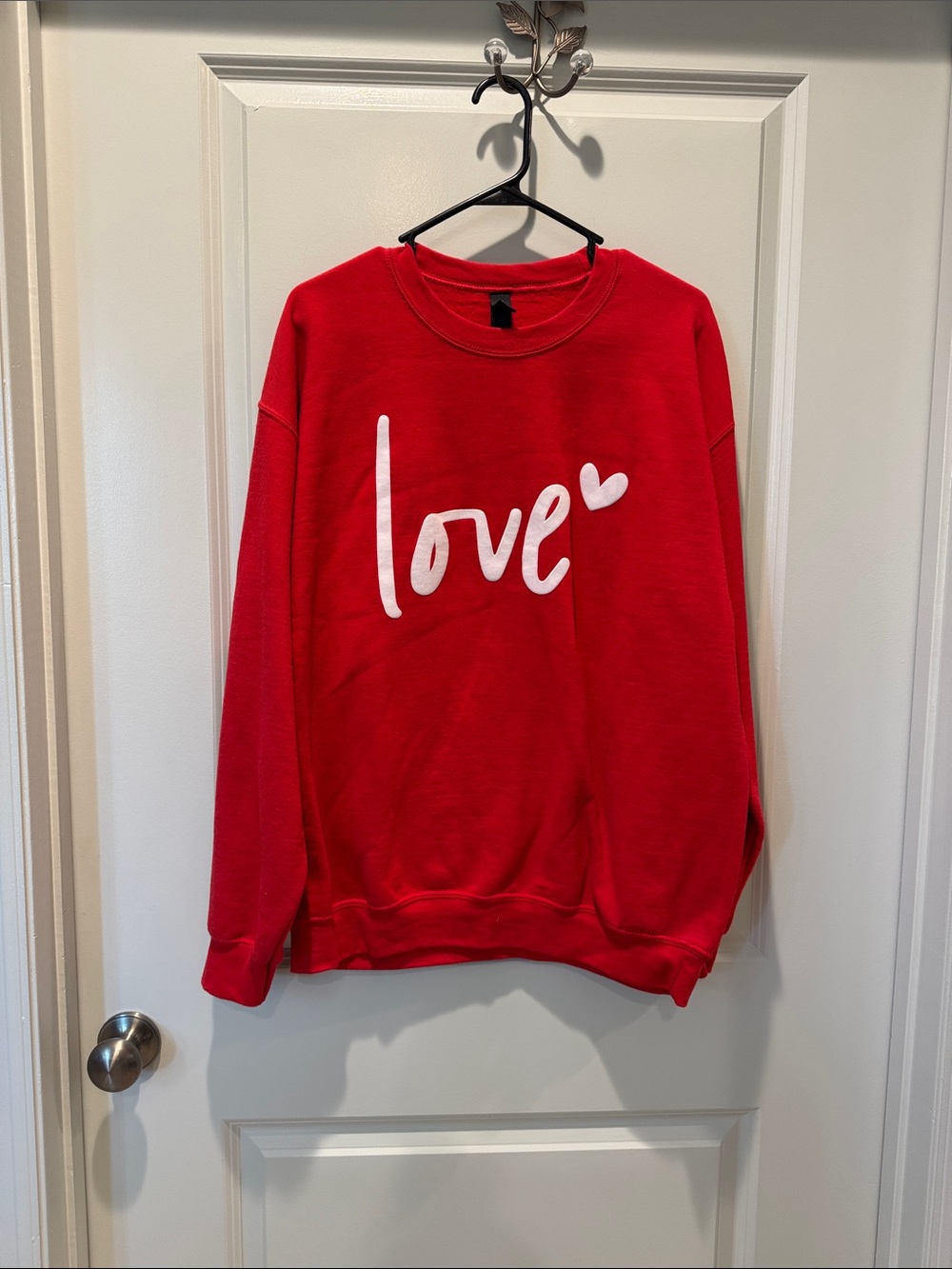 Gildan Red Crewneck Sweatshirt with White "love" Script